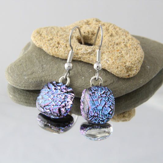 'Blue Crackle' Fused Glass Earrings Dangles