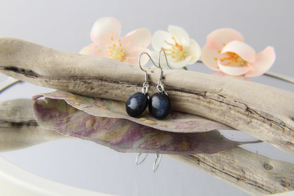 Midnight Blue Fused Glass Earrings Drops