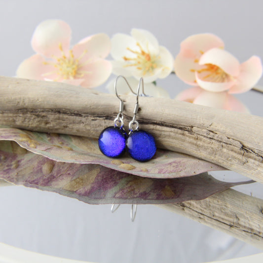 Smooth Blue Fused Glass Earrings Drops