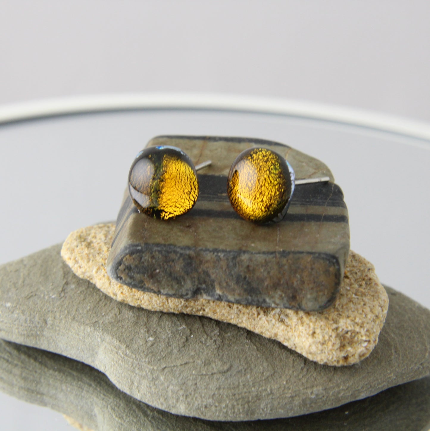 'Shimmering Brown' Fused Glass Earrings Studs