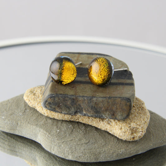 'Shimmering Brown' Fused Glass Earrings Studs
