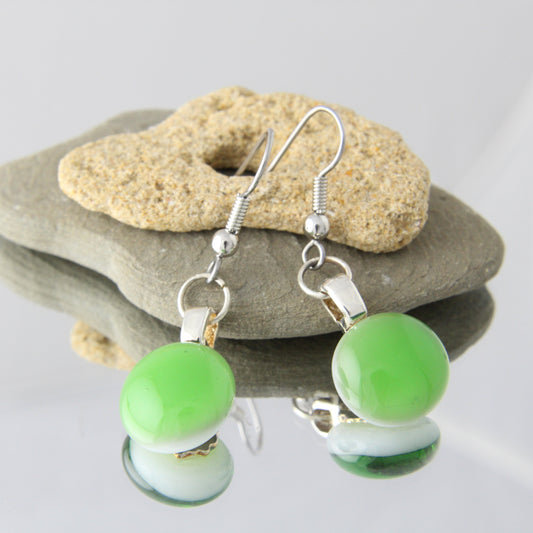 'Middle Green' Fused Glass Earrings Dangles