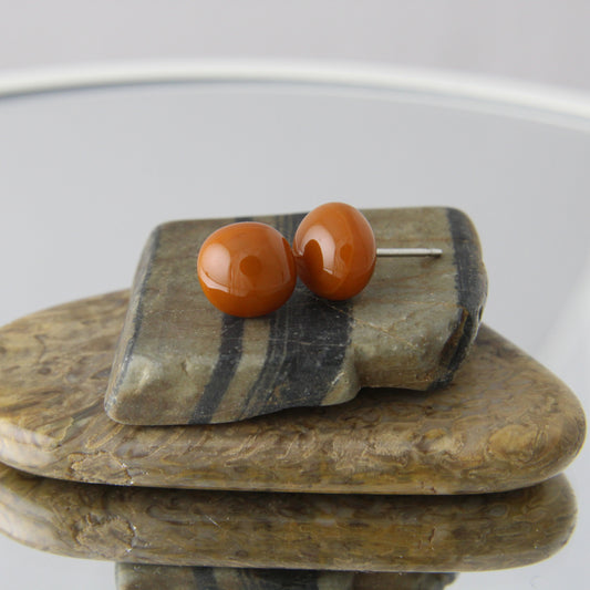 'Sienna Brown' Fused Glass Mini Studs Earrings