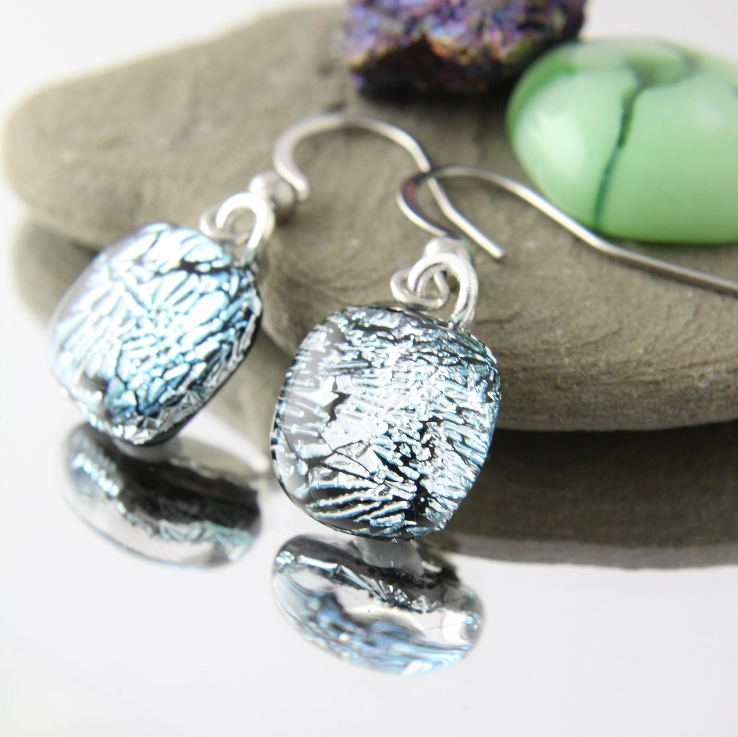 Silver Crackle Dichroic Earrings