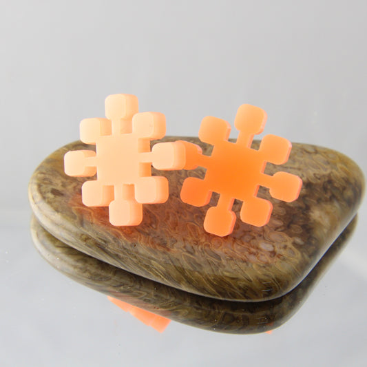 Neon Orange Retro Stars Earrings Studs