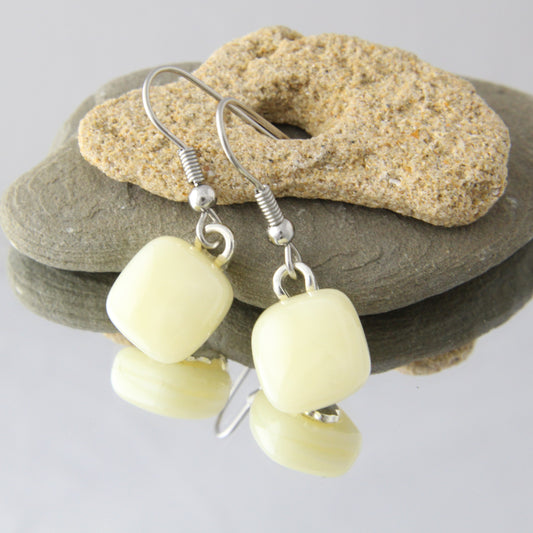 'Ivory' Fused Glass Earrings Dangles