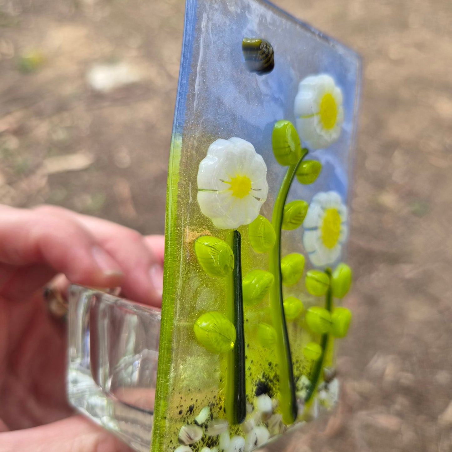 White Daisy Fused Glass Tealight