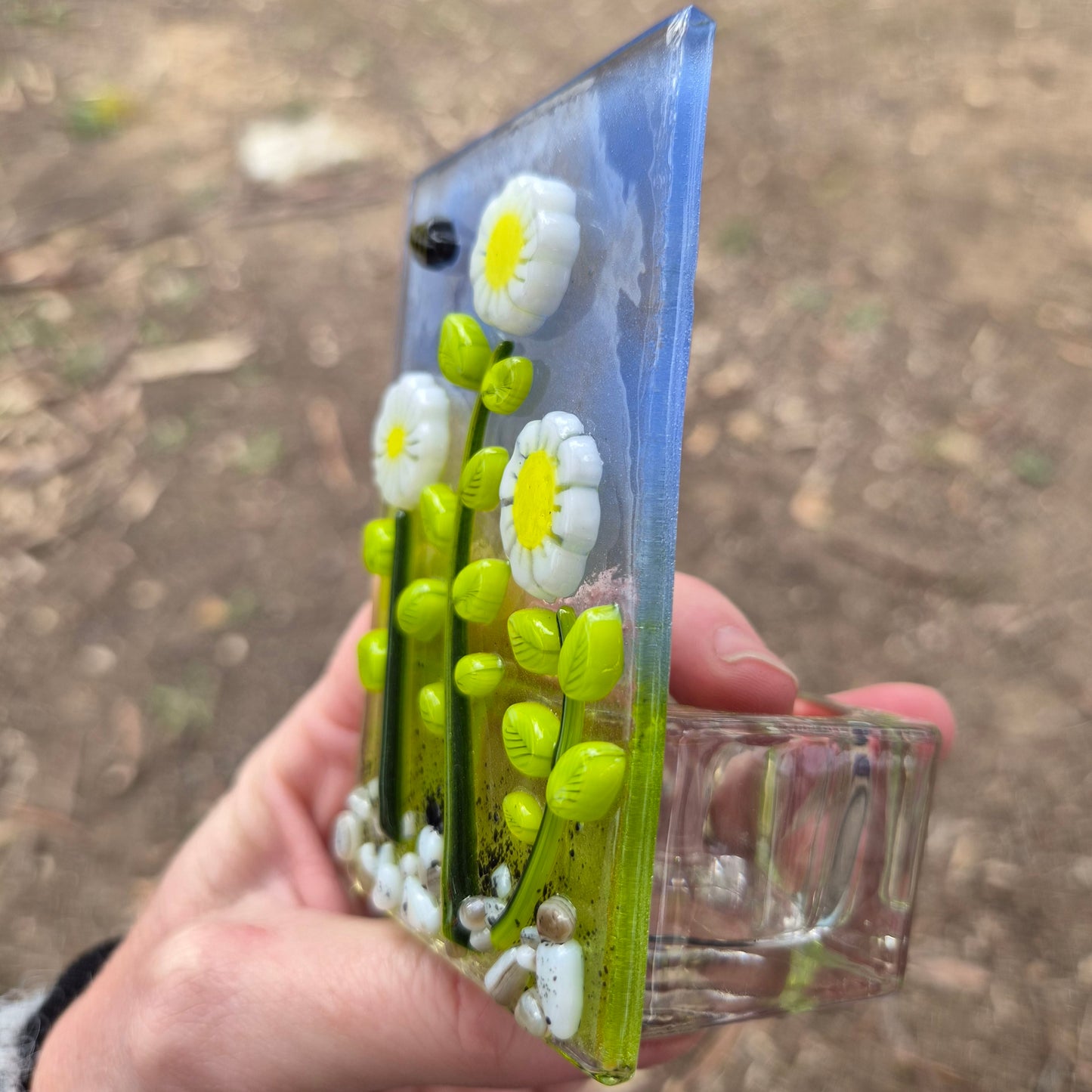 White Daisy Fused Glass Tealight