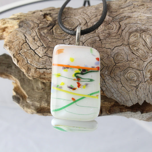 White Confetti Fused Glass Pendant