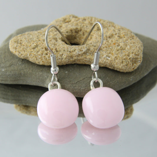 'Pastel Pink' Fused Glass Earrings Dangles