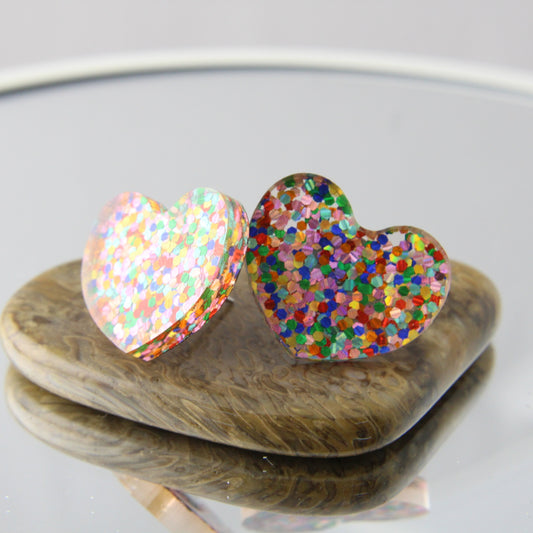 'Ah You've Got My Heart!' Acrylic Heart Stud Earrings