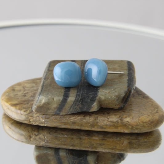 'Steel Blue' Fused Glass Mini Studs Earrings