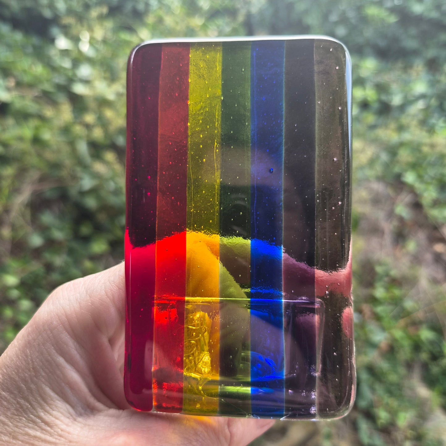 Rainbow Stripe Fused Glass Tealight