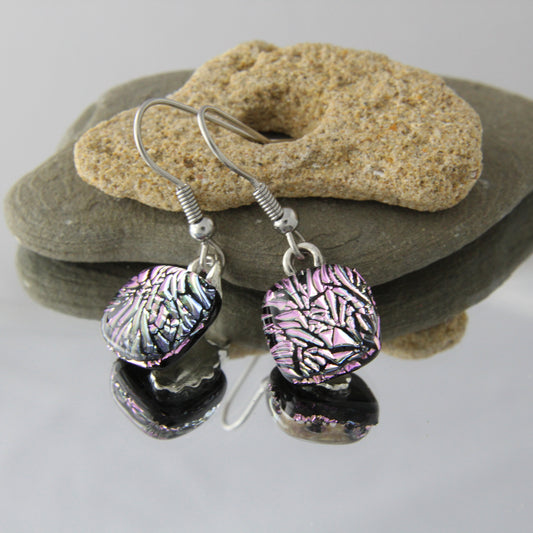 'Pink Crackle' Fused Glass Earrings Dangles