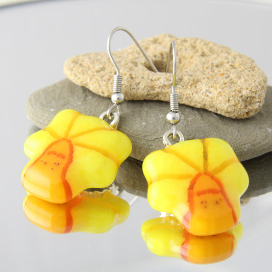 'Daffodil Dream' Fused Glass Earrings Dangles
