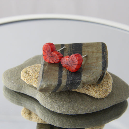 'Red Like My Heart' Fused Glass Studs
