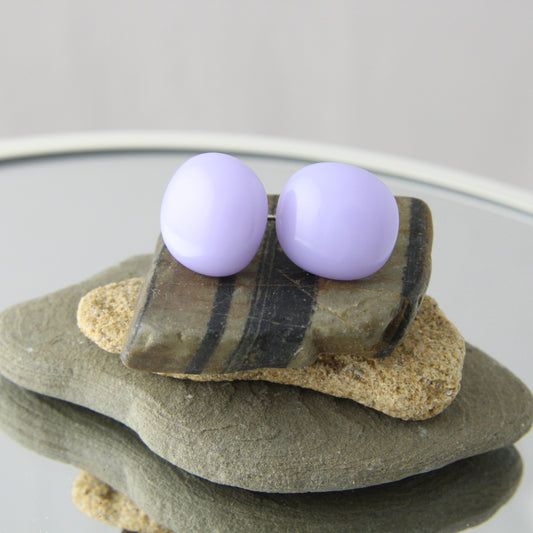 'Lavender' Purple Fused Glass Studs Earrings
