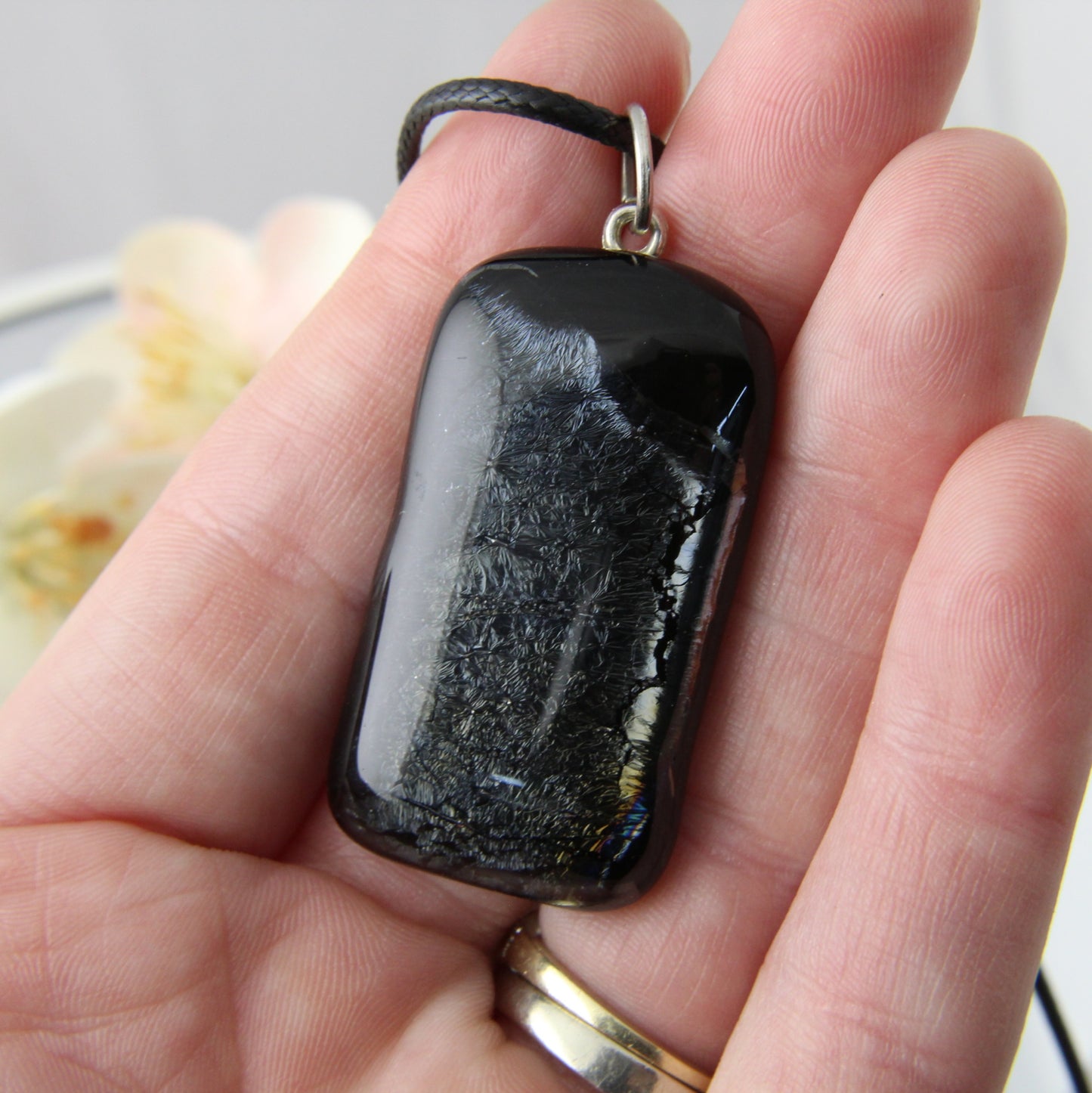 Dark Crackle Fused Glass Pendant