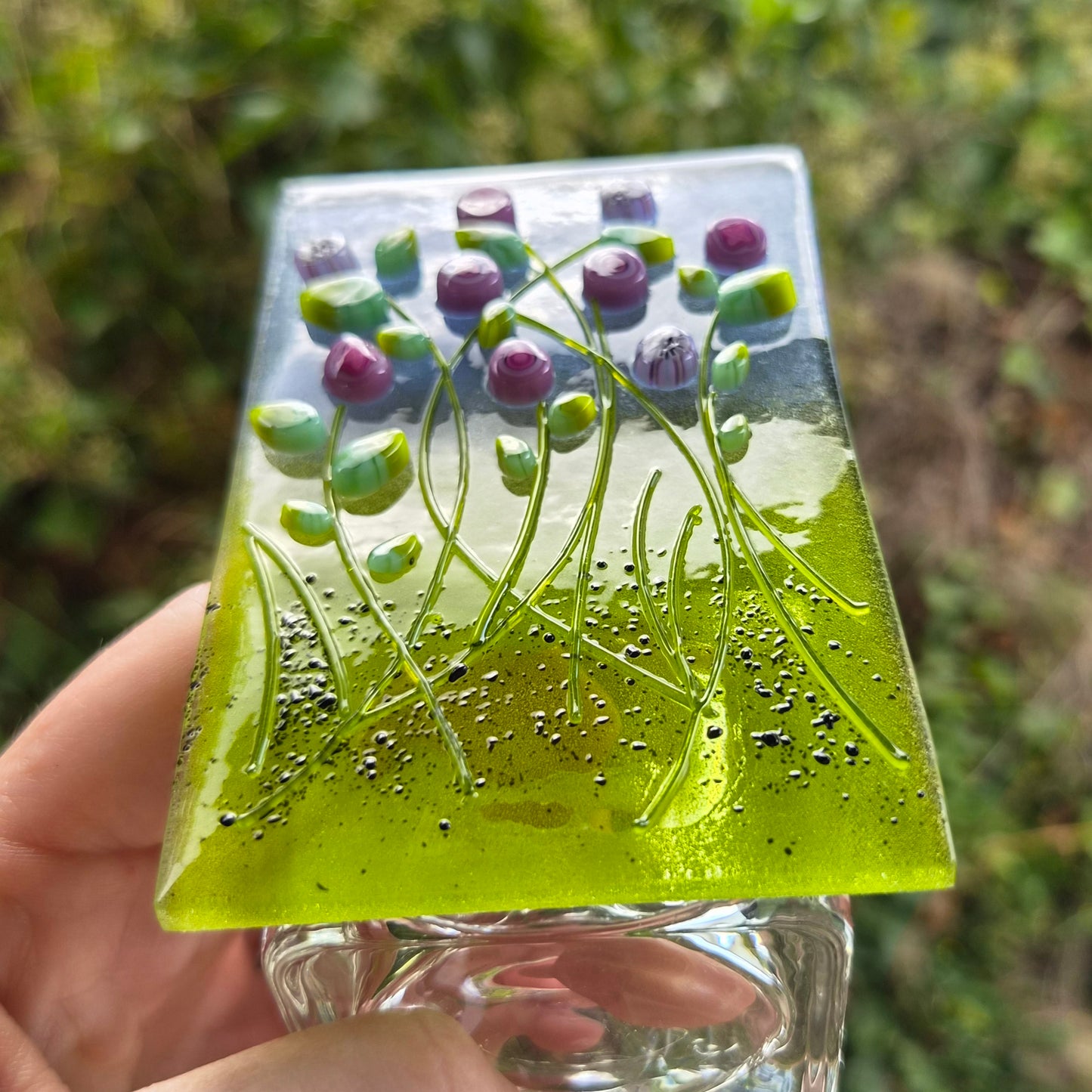 Purple Flower Fused Glass Tealight