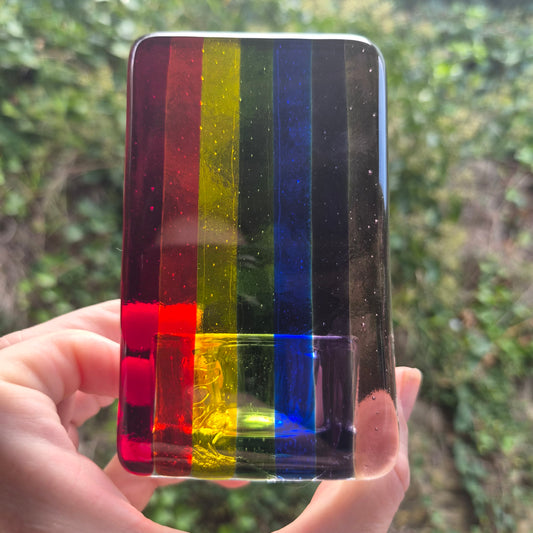 Rainbow Stripe Fused Glass Tealight