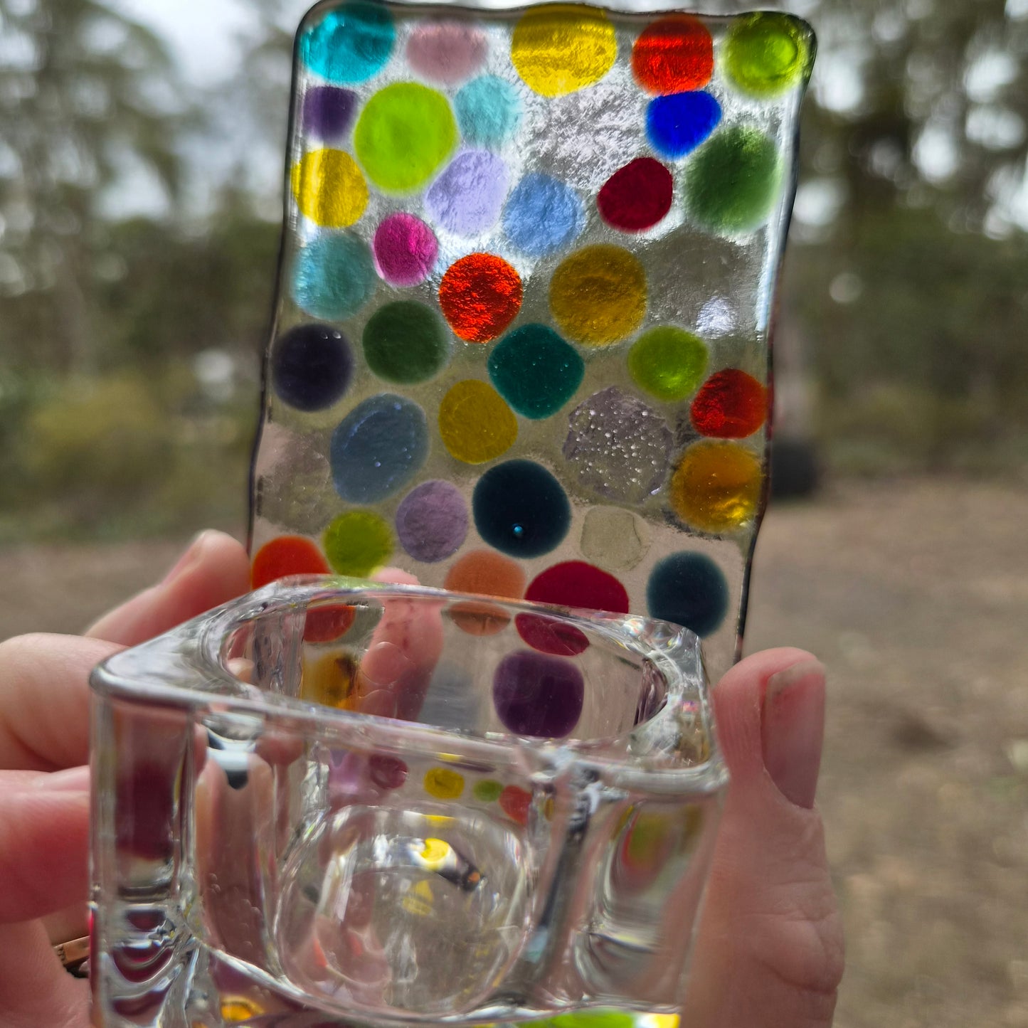 Melted Dots Fused Glass Tealight