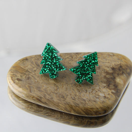 Green Christmas Tree Stud Earrings