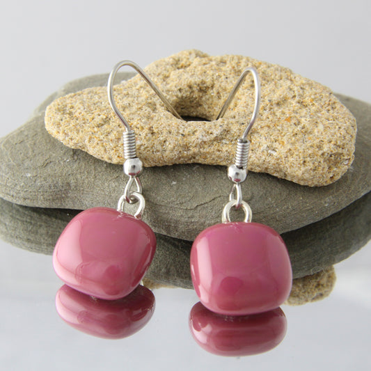 'Raspberry' Fused Glass Earrings Dangles
