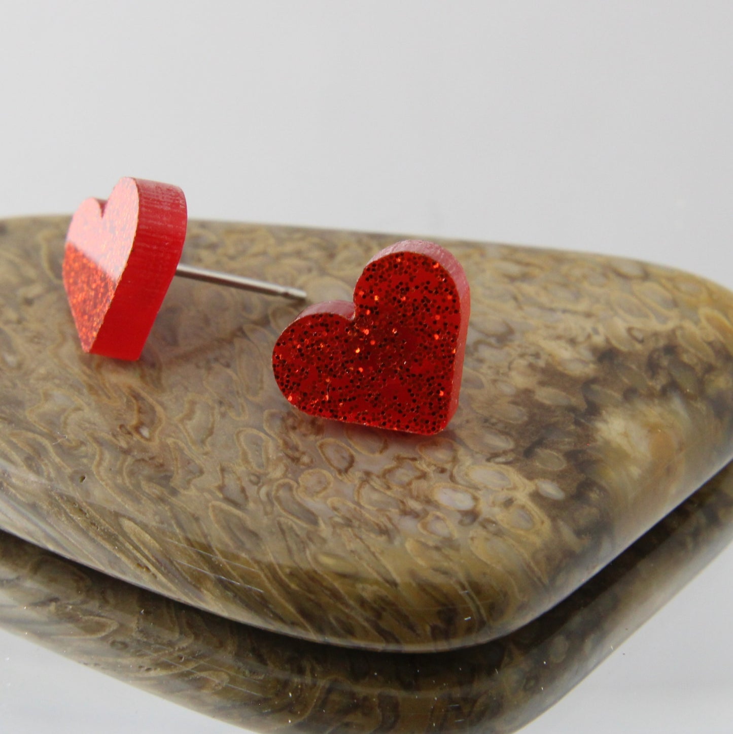 Red Heart Glitter Studs Earrings
