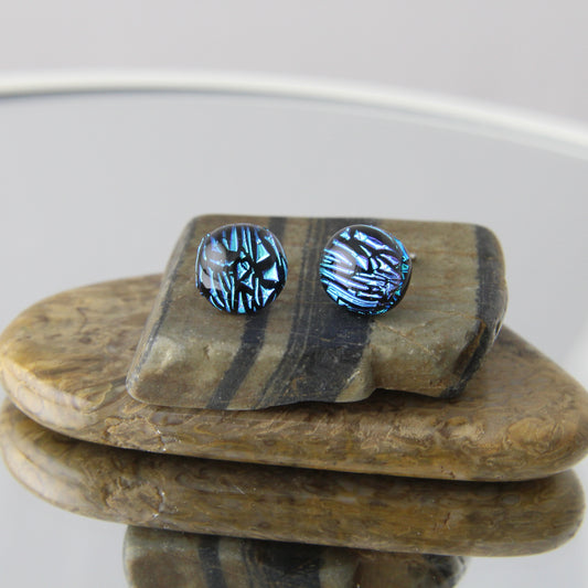 'Sky Blue Dichroic' Fused Glass Mini Studs Earrings