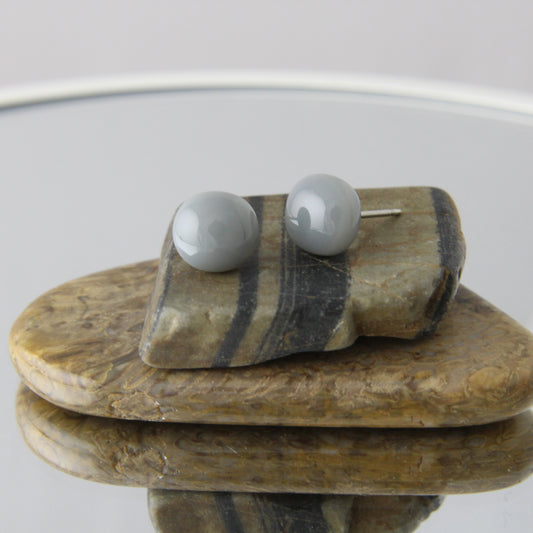 'Slate Grey' Fused Glass Mini Studs Earrings