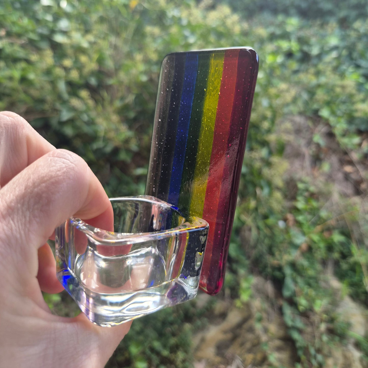 Rainbow Stripe Fused Glass Tealight