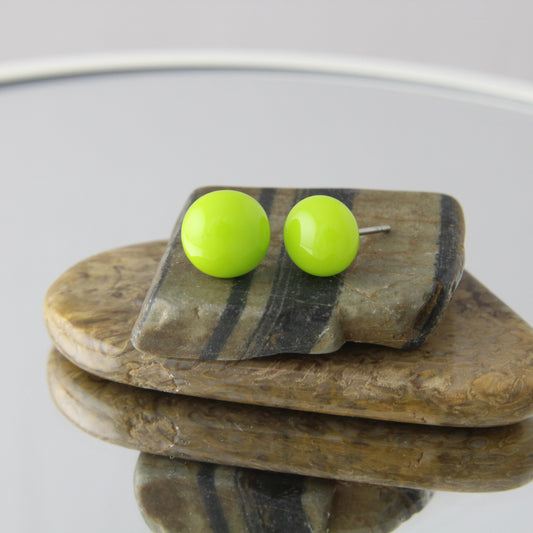 'Lime Green' Fused Glass Mini Studs Earrings