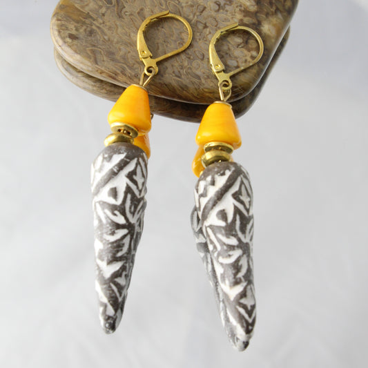 'Burnt Orange + Concrete' Ceramic & Glass Earrings