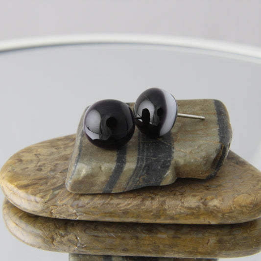 'Black & White' Fused Glass Mini Studs Earrings