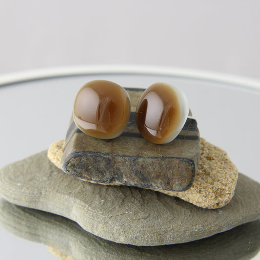 'Sepia Brown' Fused Glass Earrings Studs