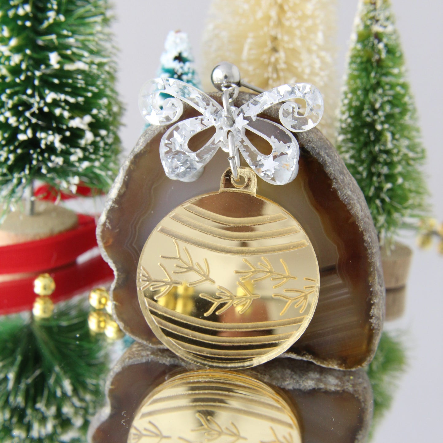 Golden Christmas Bauble Acrylic Earrings