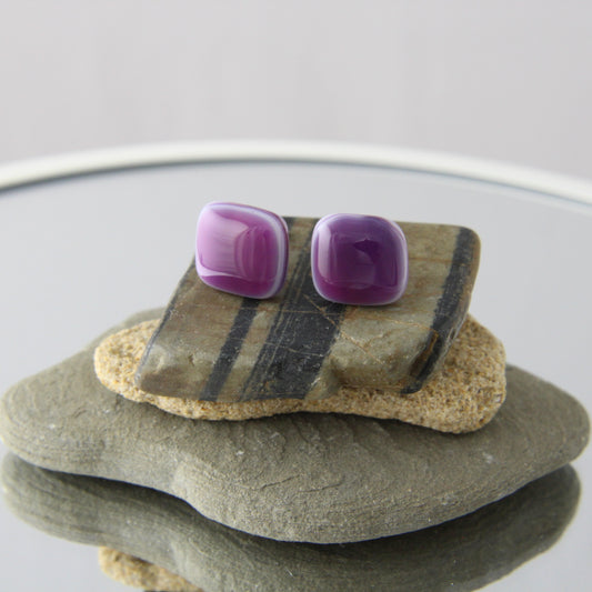 'Purple Puddle' Fused Glass Studs Earrings