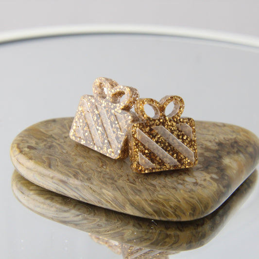 'Presents!' Brown Glitter Acrylic Earrings Studs