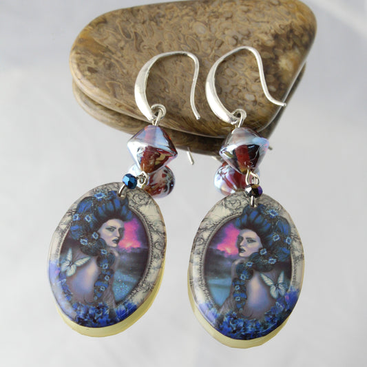 'Blue Lady' Handmade Glass Resin Earrings
