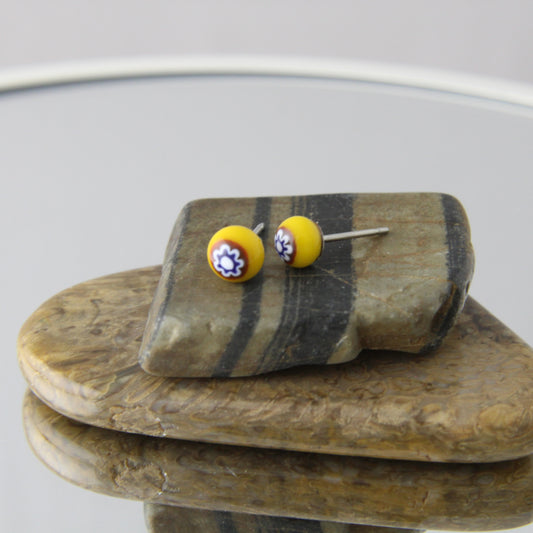 'Canary Yellow' Fused Glass Mini Studs Earrings