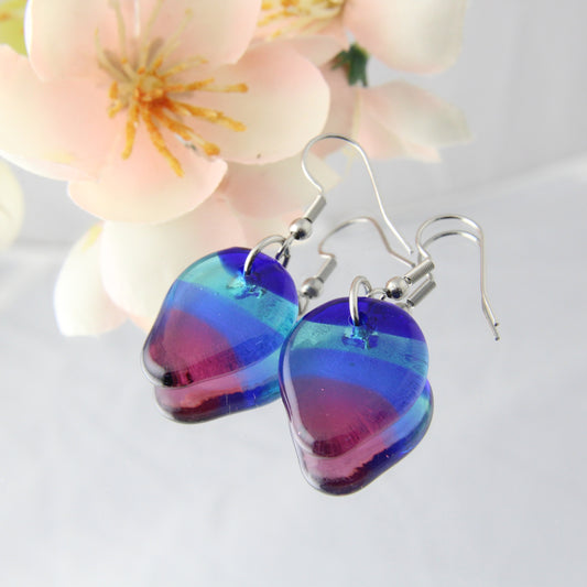 'A Rainbow Tear' Fused Glass Flat Out Earrings Dangles