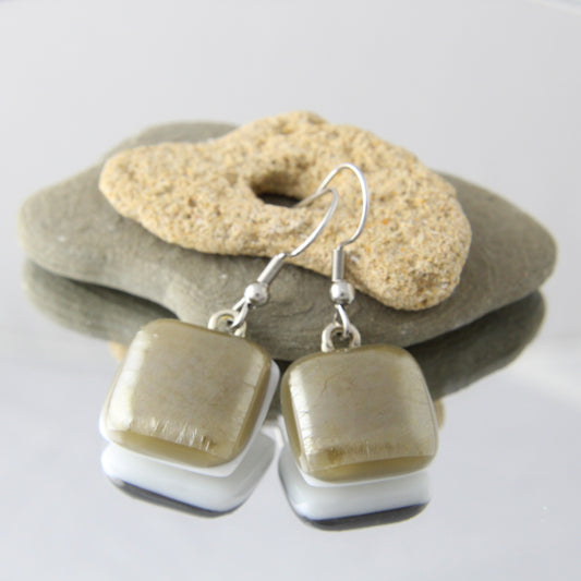'Iridescent Silver' Fused Glass Earrings Dangles