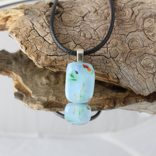 Tiny Blue Fused Glass Pendant