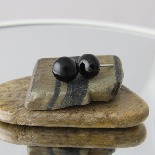 'Small Black' Fused Glass Mini Studs Earrings