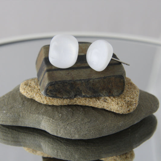 'Iridescent White' Fused Glass Earrings Studs