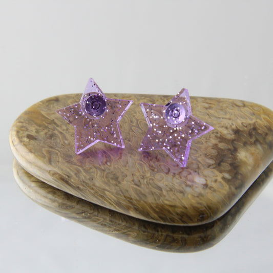 Translucent Purple Glitter Star Earrings Studs