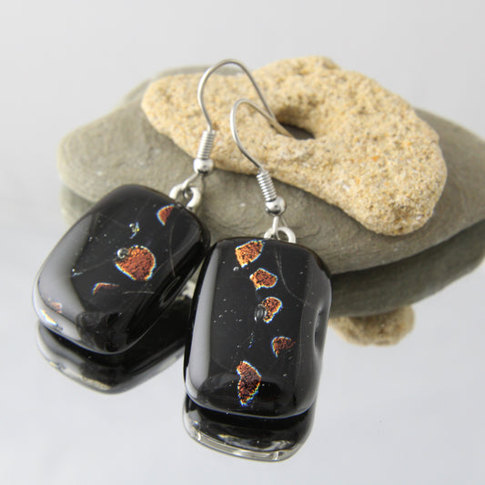 'Black Tiger' Fused Glass Earrings Dangles