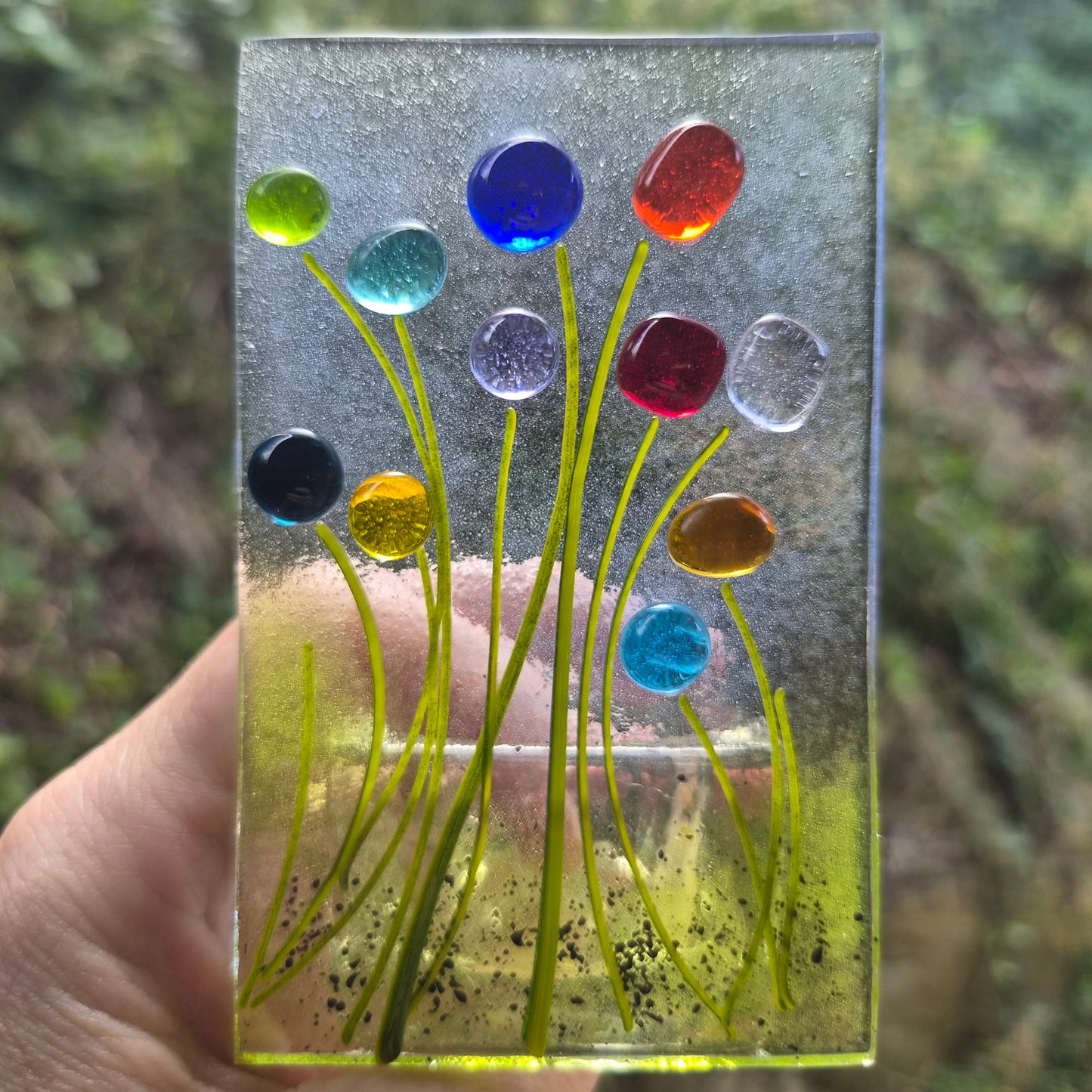 Rainbow Flowers Fused Glass Tealight