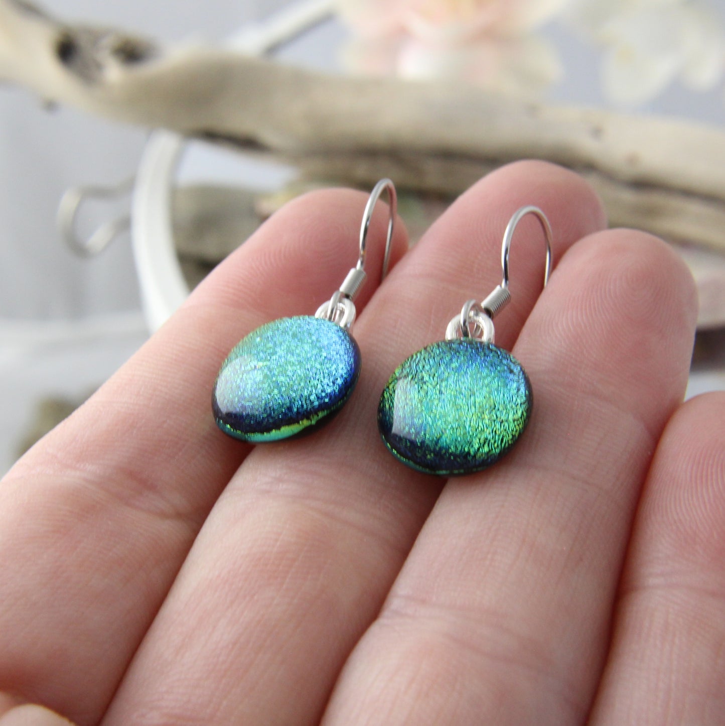 Yellowish Greenish Fused Glass Earrings Drops