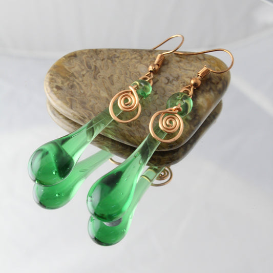 'Emerald Drop' Handmade Glass Earrings